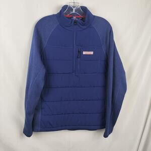 Vineyard Vines Jacket Mens Medium Blue Quilted Insulated Fleece 1/4 Zip Pullover